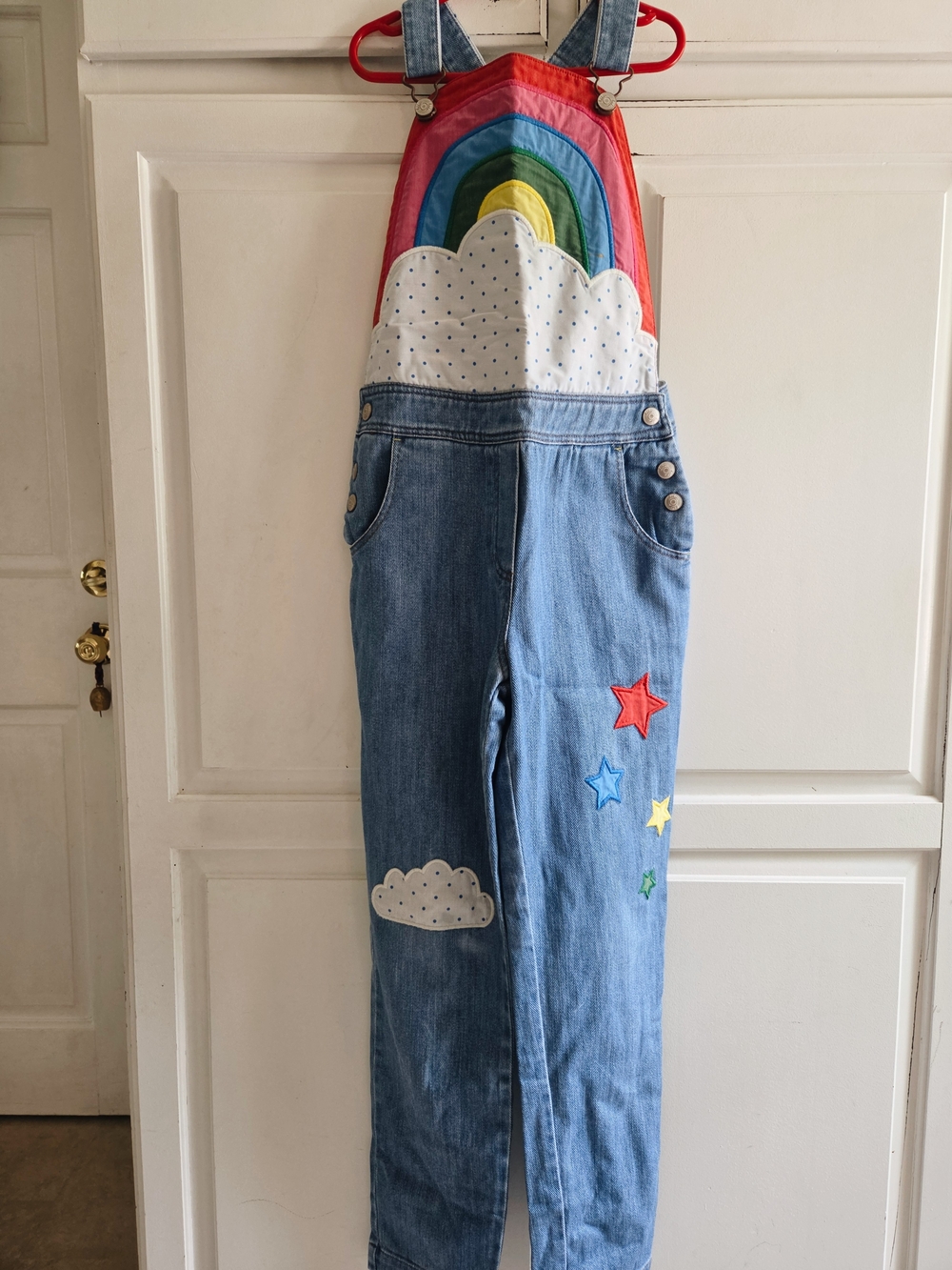 Girls Mini Boden Denim Rainbow Appliqué Overalls 11/12 - Picture 3 of 8
